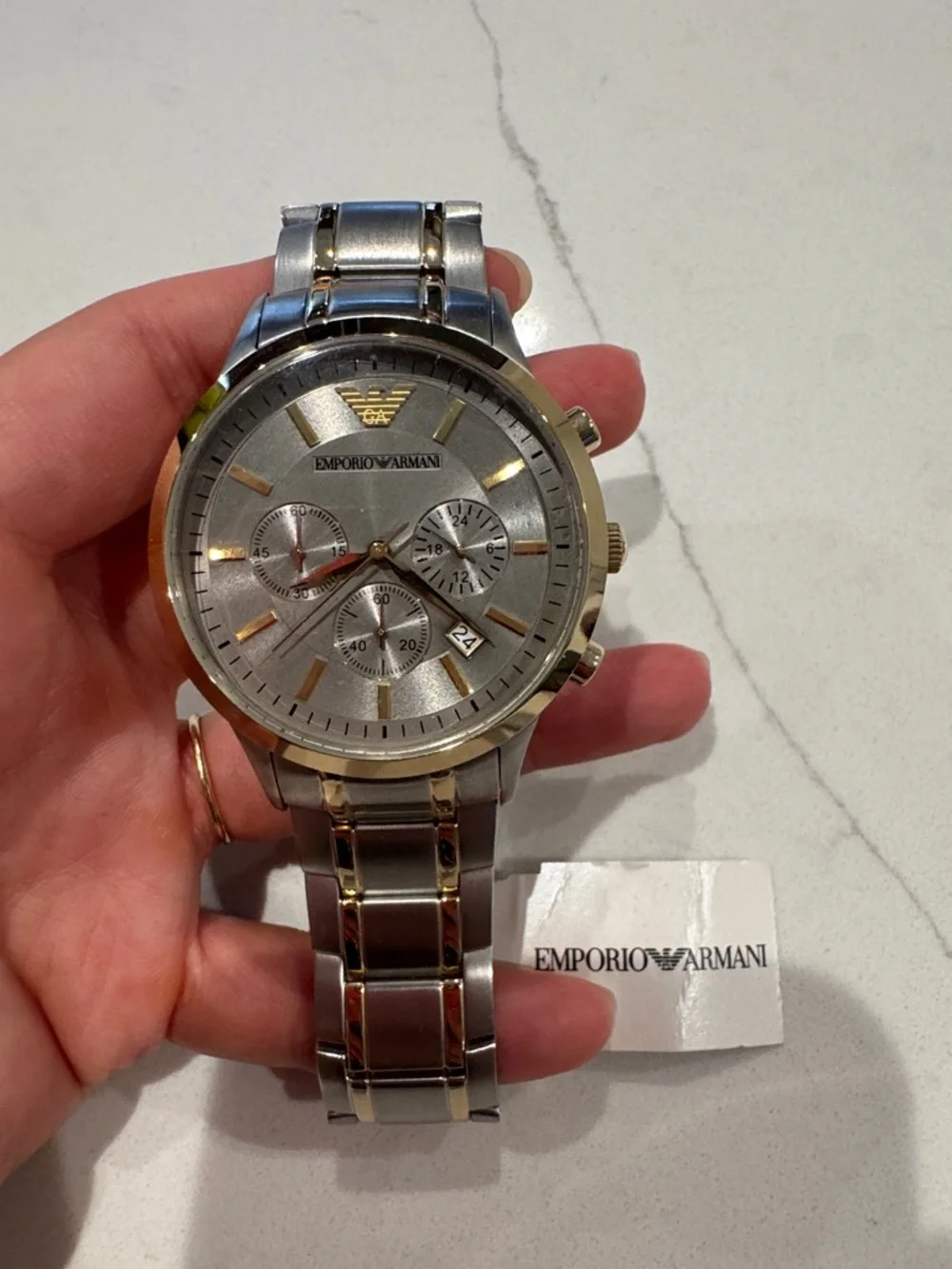 Emporio Armani Two-Tone Silver and Gold Chronograph Watch